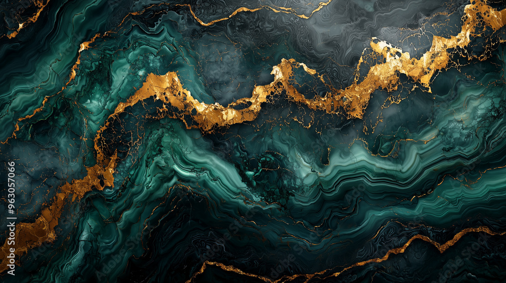 Poster luxury green and gold marble texture with abstract layers. elegant design for decor and art.