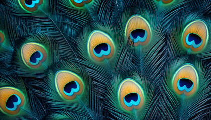 A beautiful background of vibrant peacock feathers