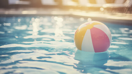 Beach ball in the swimming pool, summer vacation concept. Vintage color tones.