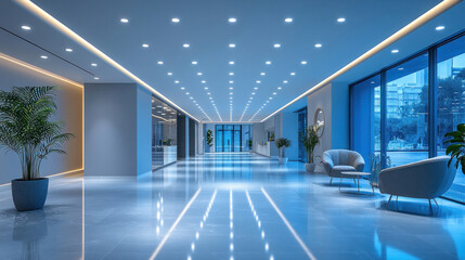 Spotlights recessed into the acoustic ceiling create a bright and professional office environment. --ar 16:9 --stylize 750 --v 6.1 Job ID: 1780cfac-66d6-4025-b2ac-84da46f884f7