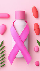 pink ribbon cancer awareness and fitness elements, promoting healthy living, flat design illustration