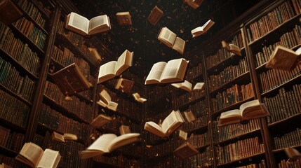 Fototapeta premium Books Floating in Library