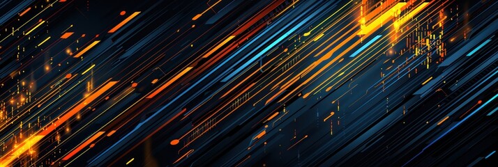 Dynamic abstract geometric overlay layers in vibrant colors and luminous patterns