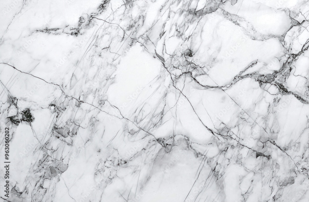 Aufkleber White marble surface with intricate black veins pattern. Close-up view of textured stone on light gray background. Ideal for design projects, tech and eco concepts.
