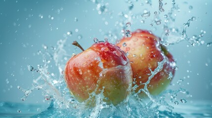 Fresh red ripe apple with water splash