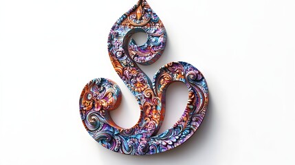 3. "A 3D render of a Hindu Om symbol, beautifully crafted with intricate patterns and vibrant colors, isolated on a pristine white background.