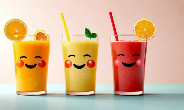 happy cocktail drink in glass on color background