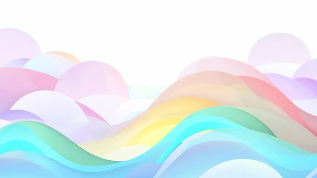 Gently rolling rainbow cloud waves creating slow-motion calming effect in 2D vector animation