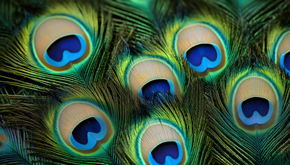 Close-up of beautiful and colorful peacock feathers