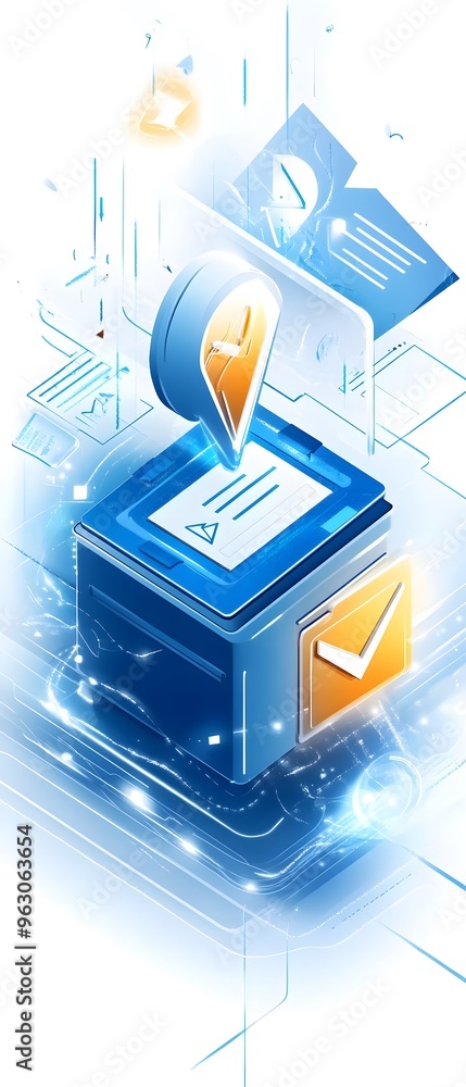 Aufkleber abstract technology concept with check mark and location icon.