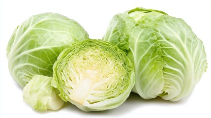 Fototapeta premium Fresh green cabbage heads isolated on white background