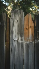 Close up of a weathered stained wooden fence