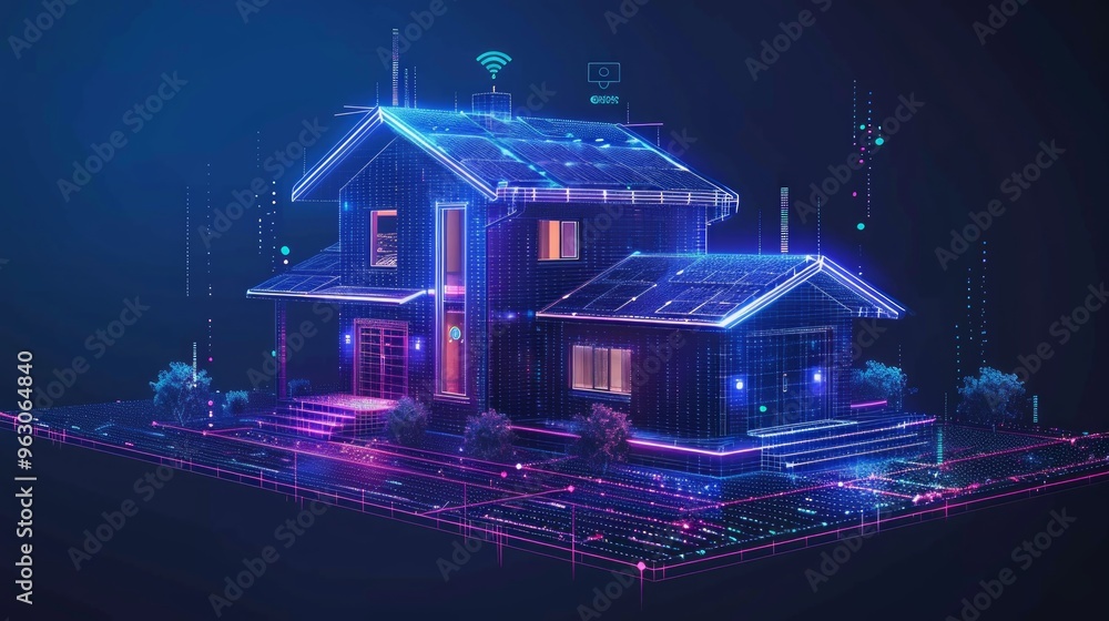 Poster smart home technology, home automation system, application on smartphone for security camera, electr