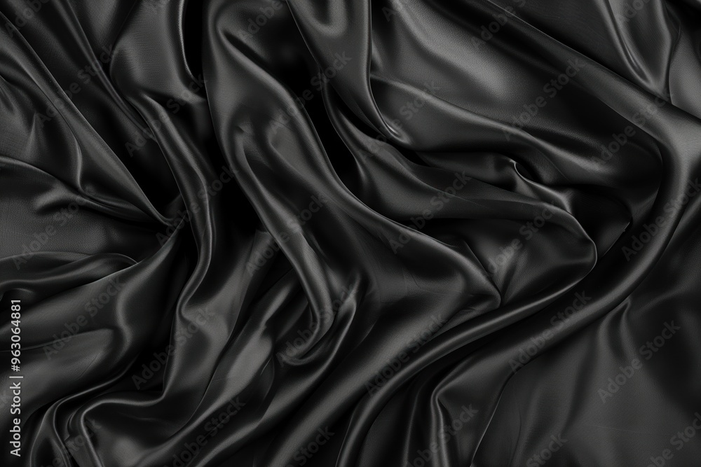 Fototapete close-up view of black fabric with intricate texture folds. fabric possibly made of polyester materi