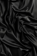 Obraz premium Black fabric texture close-up view smooth surface crumpled folded polyester material gray background stark contrast dark hue no text objects central frame