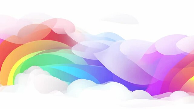 Flowing rainbow cloud waves merging and separating in dynamic abstract 2D vector animation