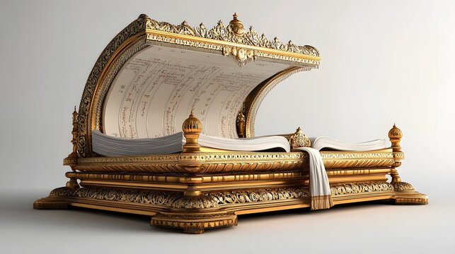 88. "A detailed 3D image of the Sikh Guru Granth Sahib open, elaborately designed with sacred text and rich textures, isolated on a pristine white backdrop.