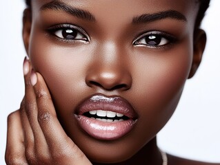 Stunning Close-up of an African Young Model with Vampire Makeup, Exquisite Lipstick, and Dramatic Mouth Open Revealing Fangs. Beauty and Makeup Editorial with Gothic Aesthetics.