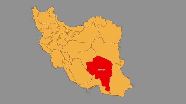  Kerman map animated video. Map Highlighted on the Iran map with animation and colour with Gray background in video format.	
