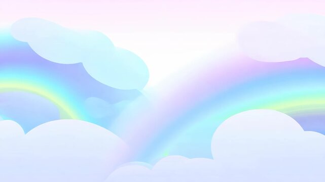 Rising rainbow clouds expanding in soothing floating motion in abstract 2D vector animation