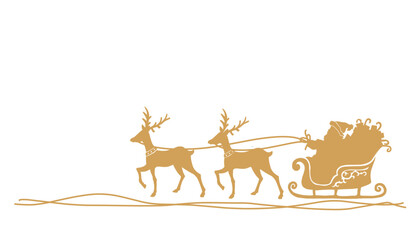 Santa Claus in Sleigh with reindeer in gold silhouette