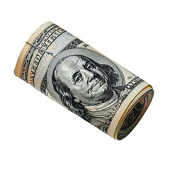 Rolled bundle of dollar bills, illustrating efficient cash management and financial wealth.