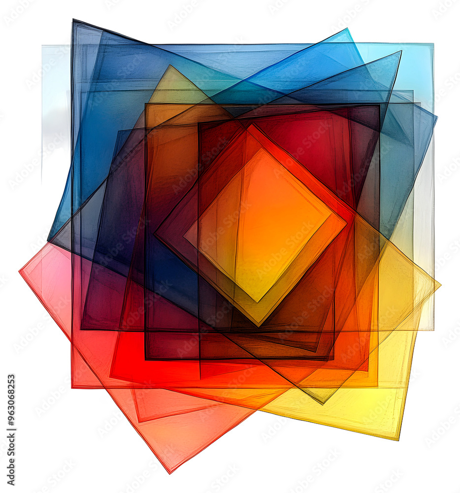 Poster colorful layers form an abstract design on white isolated on transparent background