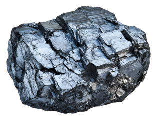 Natural graphite mineral specimen with layered texture and shine isolated on transparent background