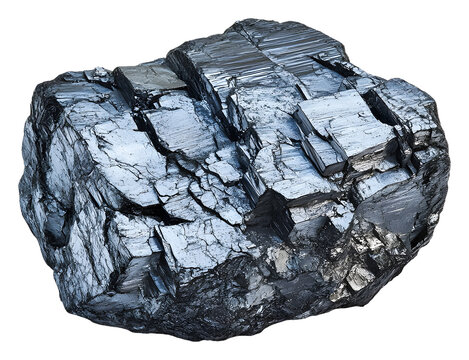 Natural graphite mineral specimen with layered texture and shine isolated on transparent background