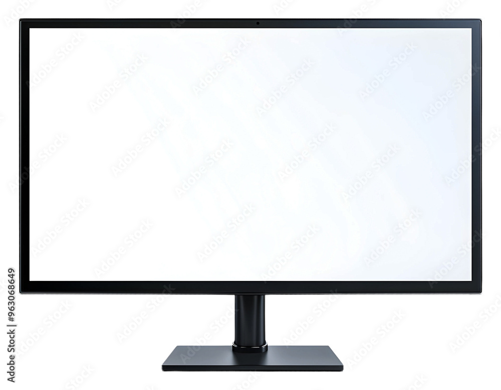 Aufkleber minimalist black monitor displayed on a sleek desk setup isolated on transparent background