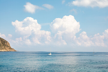 Sailing in the mediterranean sea on a beautiful summer day.