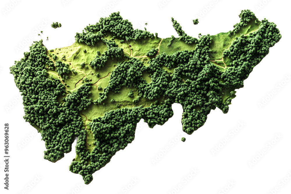Poster detailed topographic map of a forested landscape in springtime isolated on transparent background