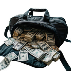 An open luxury black duffel bag. Transparent.