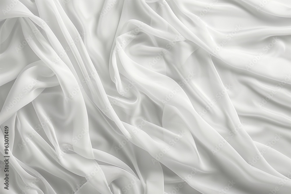 Aufkleber Close-up view of white fabric with subtle gray border. Fabric folded in half revealing intricate texture, interplay between, shadow. Intentionally blurred background draws focus to fabric details.