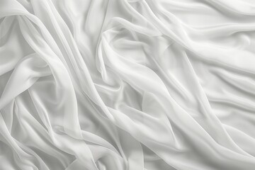 Obraz premium Close-up view of white fabric with subtle gray border. Fabric folded in half revealing intricate texture, interplay between, shadow. Intentionally blurred background draws focus to fabric details.