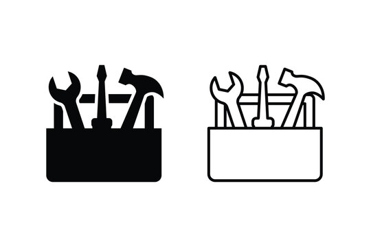Handy toolbox icons. Tool case icon concept. Toolbox or tool kit icon set.