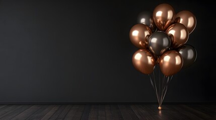 Black and Gold Balloons on Dark Wooden Floor