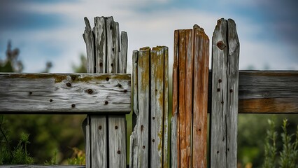 Fototapeta premium Close up of a weathered stained wooden fence