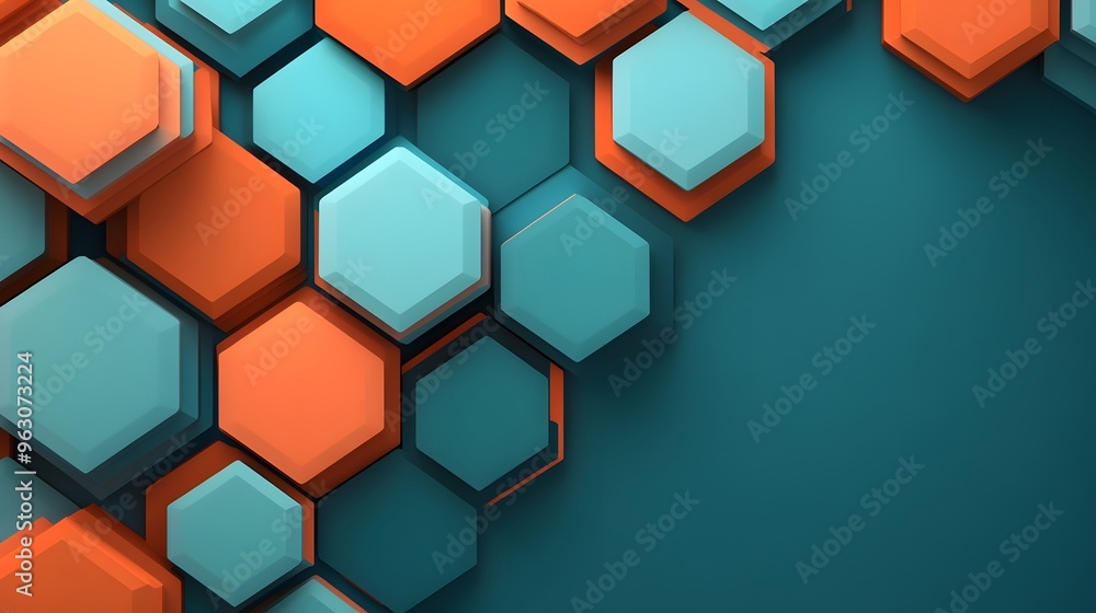 Poster abstract hexagon pattern background teal and orange d design