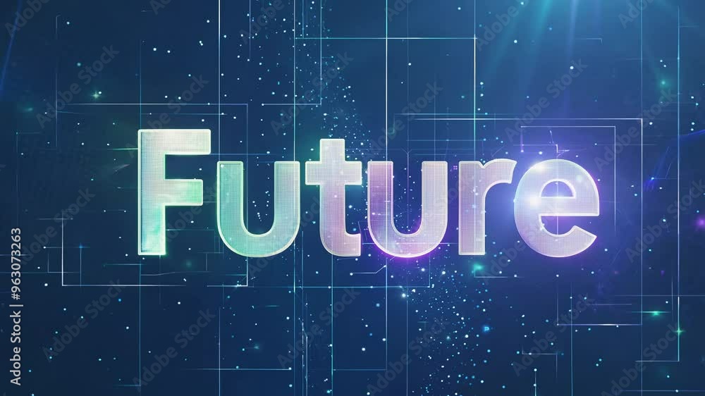 Poster static video with natural light in holographic style, written in iridescent colors with a shimmering