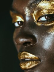 A woman with gold makeup on her face