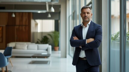 Fototapeta premium Confident Businessman Standing in Modern Office