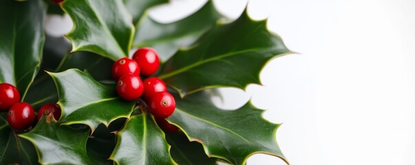 Holly leaves and red berries on white