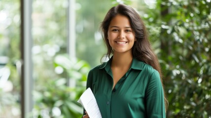 Smiling Woman in Green Shirt - Portrait Photography