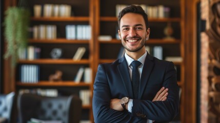 Fototapeta premium Confident Businessman in Suit Smiling at Camera