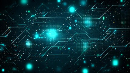 Obraz premium A vibrant digital background featuring glowing lines and particles in blue tones, perfect for technology and cyber themes.