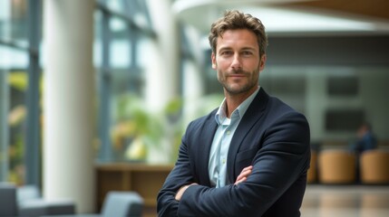 Fototapeta premium Confident Businessman in a Suit Standing in an Office