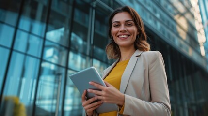Fototapeta premium Confident Businesswoman Using Tablet in City