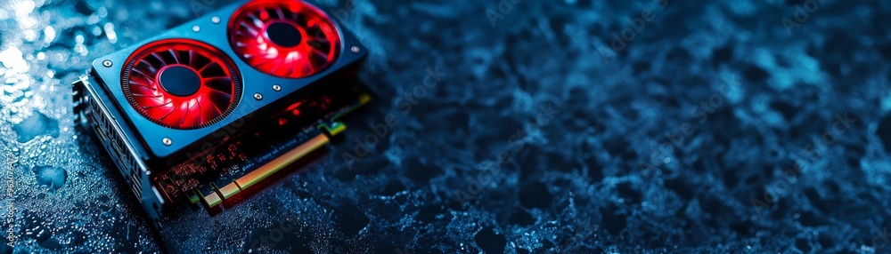 Poster computer graphics card on color background, above view. space for text , copyspace, copy space for t