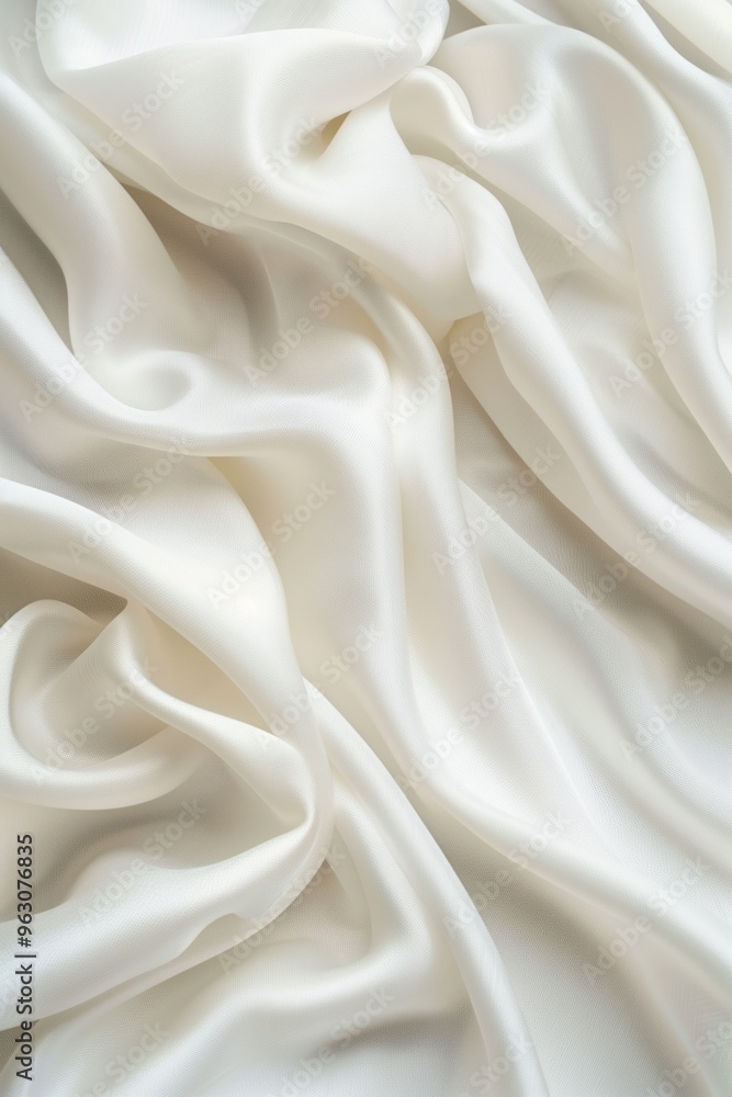 Leinwandbilder Close-up view of white fabric with intricate wavy texture folded in half revealing inner layers creating sense of depth. Simple gray background contrasts with vibrant white fabric making it stand out.